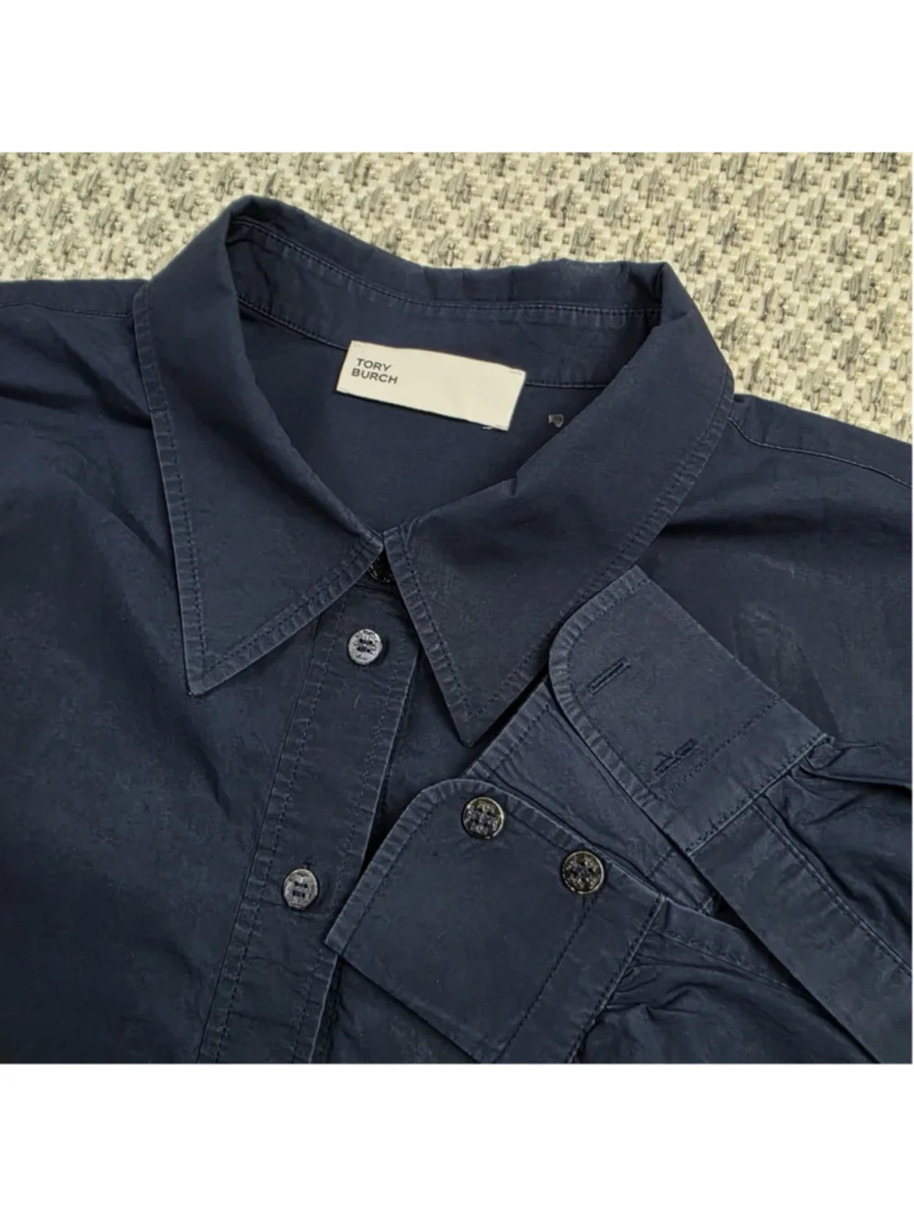 Tory Burch Womens Button Up Shirt Bundle Size 12 Navy Long Sleeve Cotton